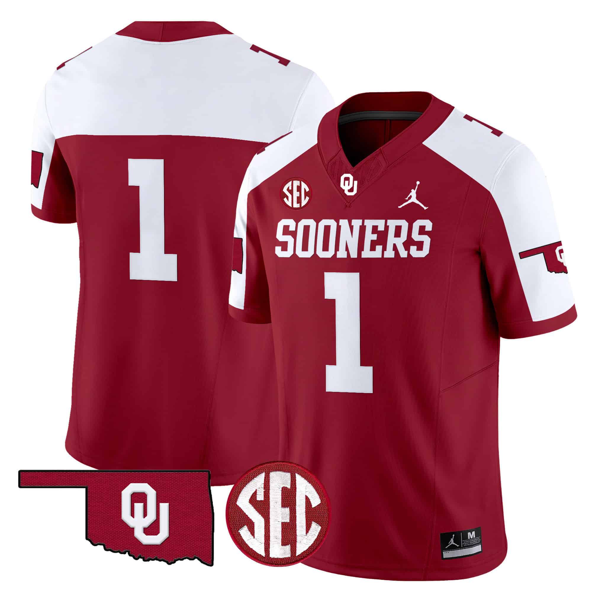 Men Oklahoma Sooners #1 No Name Red 2024 Vapor Limited NCAA Jersey